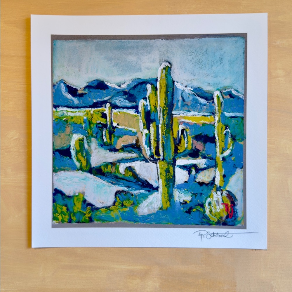 Vibrant Desert Landscape Art Print 12x12” signed artwork